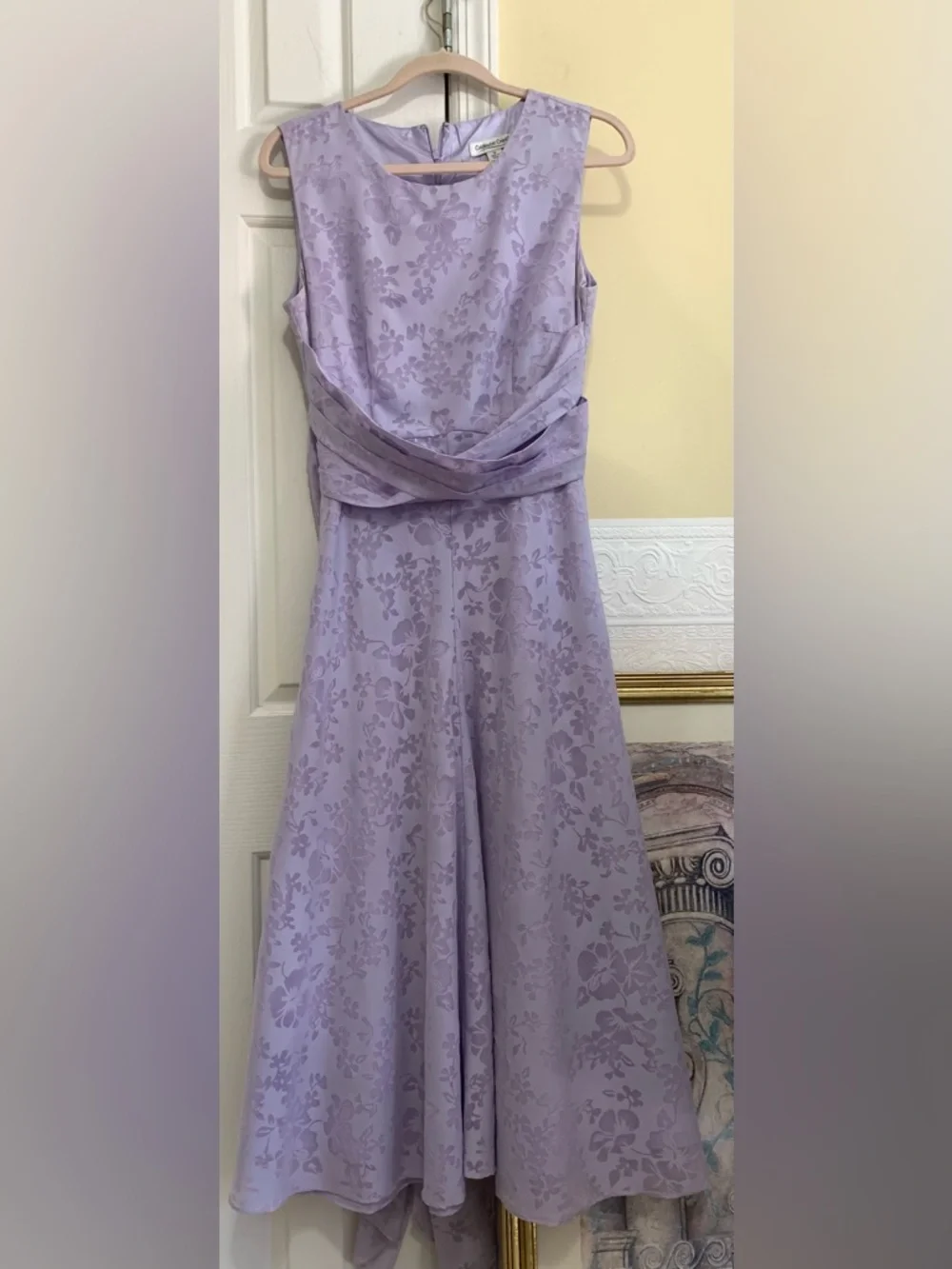 Lavender Dress Size 12 Sleeveless Floral Midi w/ Pleated Waist and Bow - Picture 13 of 14